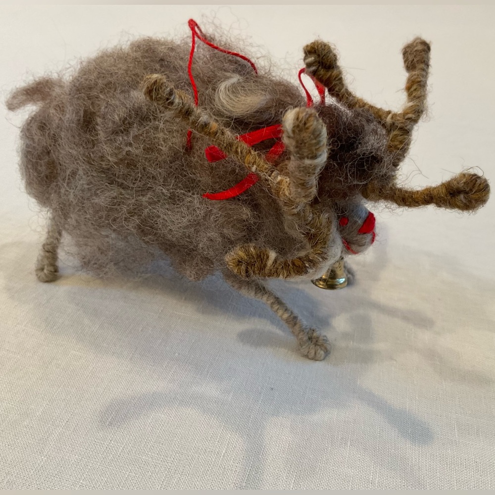 Vintage Funky Reindeer Ornament Handcrafted with Wool in 1980s